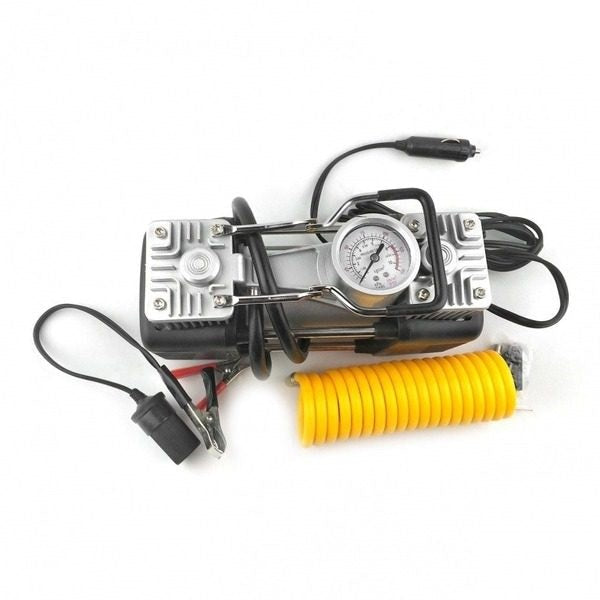 Kit pentru Pana cu Compresor 12V 2 Cilindri și 7 Accesorii pentru reparare si umflare anvelope