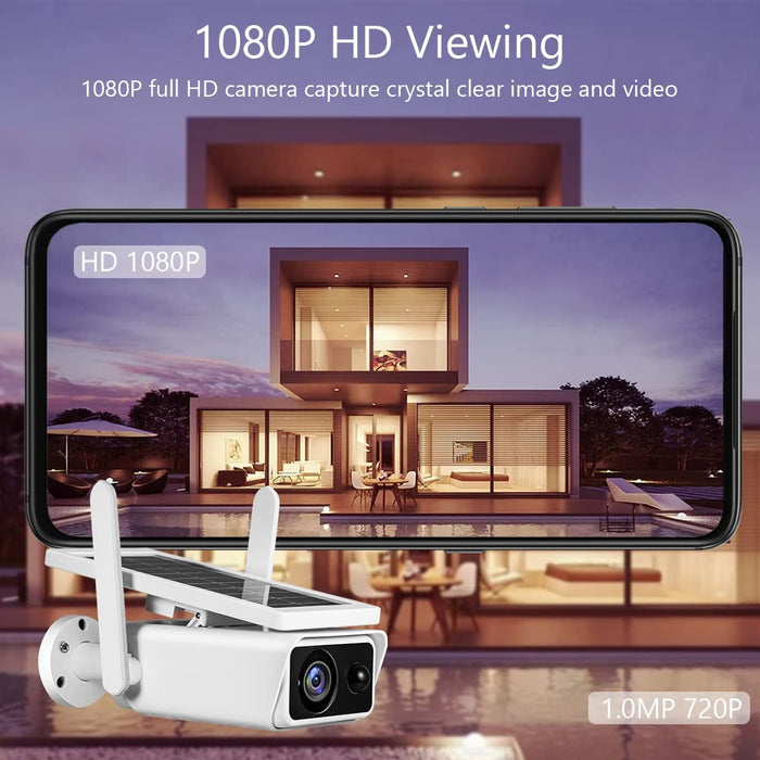 Слънчева камера за наблюдение, IP66, Full-HD, 2MP, инфрачервена, с микрофон и високоговорител, бяло