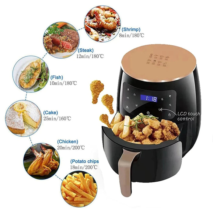 Hot Air Fryer Air Fryer 2400W, 6L, digitális kijelző és az LCD vezérlés érintése