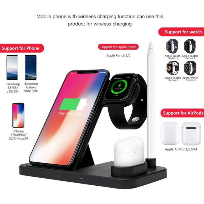 Statie Incarcare Wireless 4 in 1 Fast Wireless Charger, Telefon, Casti, Ceas si Pen