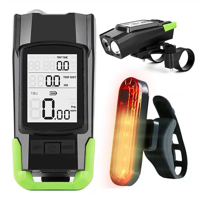 Ciclocomputer Wireless pentru bicicleta cu Lumini LED fata spate si Claxon