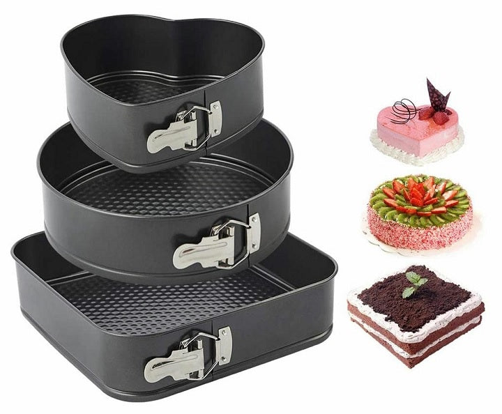 Set 3 tavi pentru copt prajituri/tort,Forma Inima/Rotund/Patrat - 1 | YEO