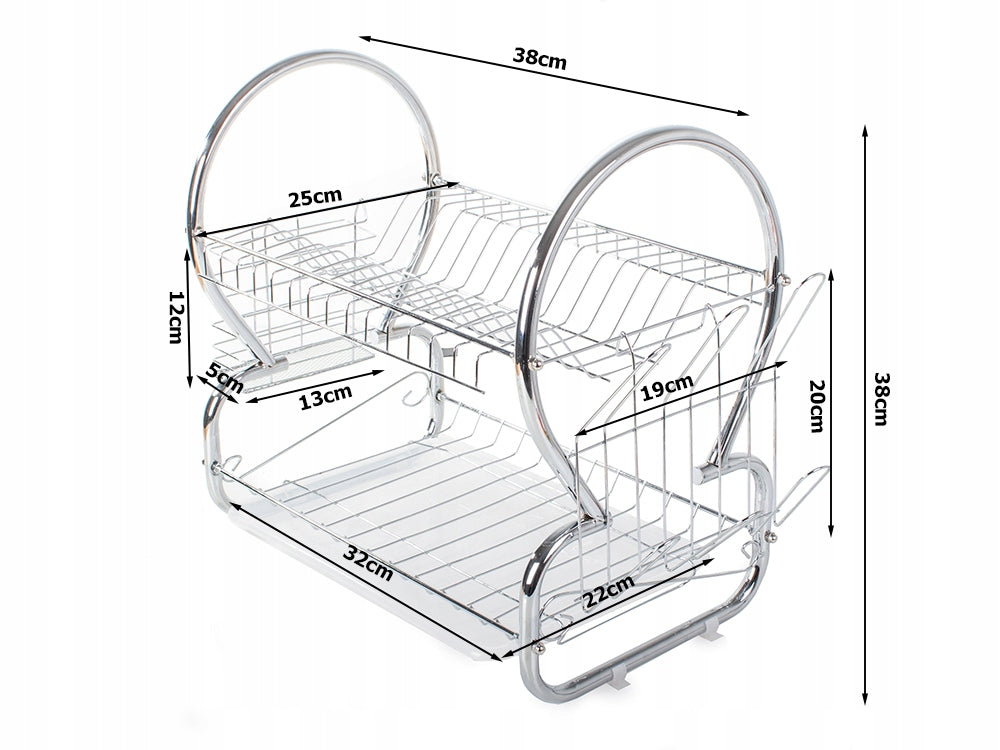 Suport pentru uscarea vaselor pe doua niveluri, Tava Scurgere, Material Inox Cromat - 5 | YEO