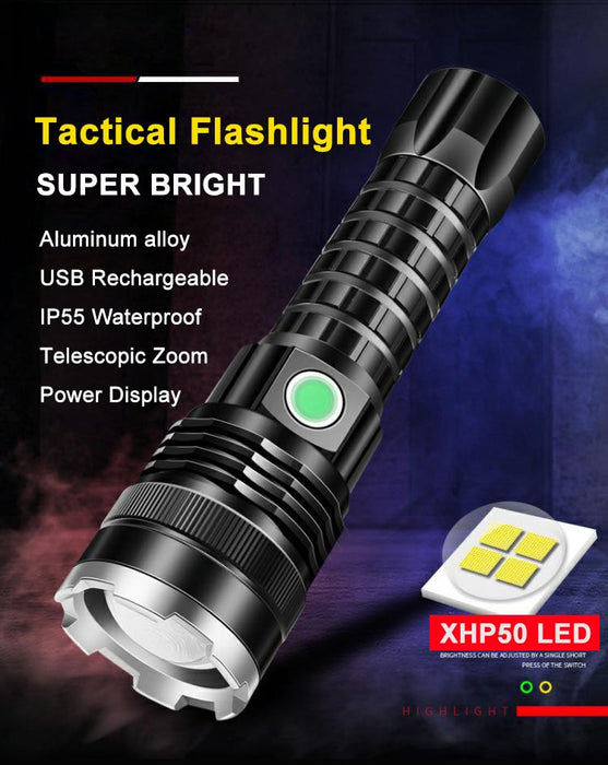 Lanterna tactica XHP50 LED, Profesionala, Incarcare USB
