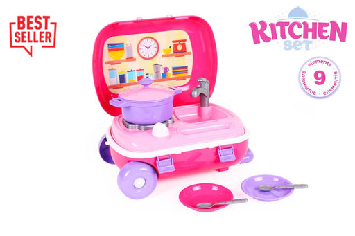 Set mini bucatarie in troliu roz TechnoK, cu accesorii