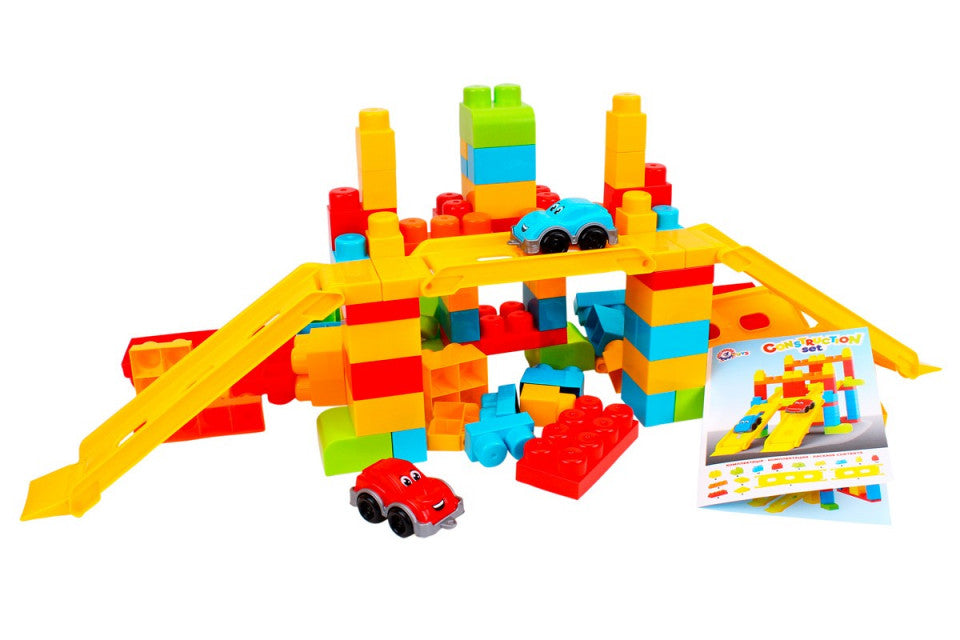 Set 90 de cuburi de constructie cu 2 masinute TechnoK