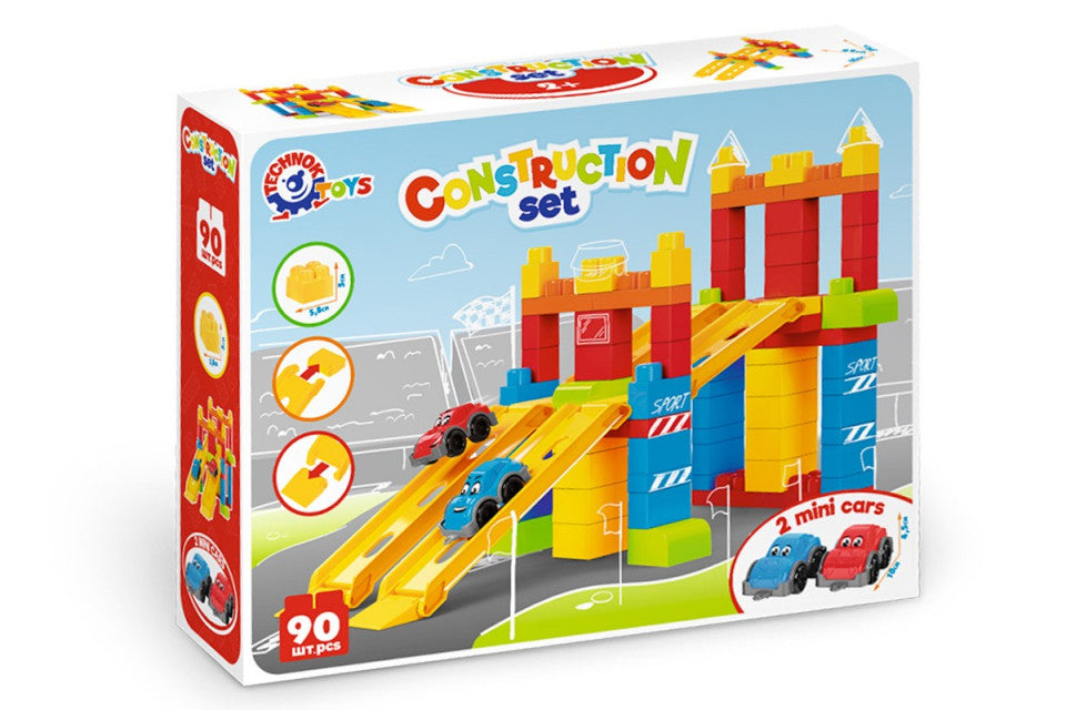 Set 90 de cuburi de constructie cu 2 masinute TechnoK