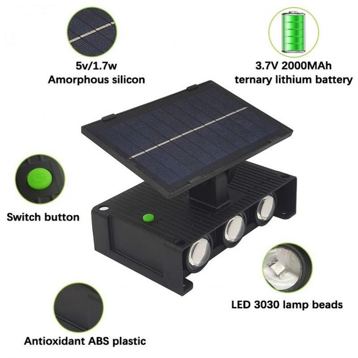 A napenergia fali lámpa 6 LED-mel, meleg lámpával, fent, felfelé világítással