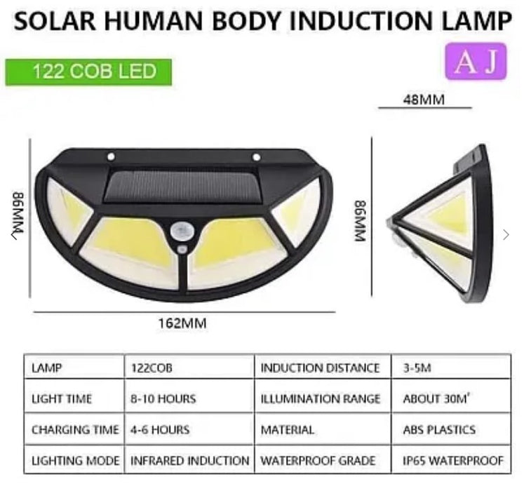 Комплект 4 x Слънчева лампа 122 LED COB, Движение и светлинна сензор, 3 режима на осветление