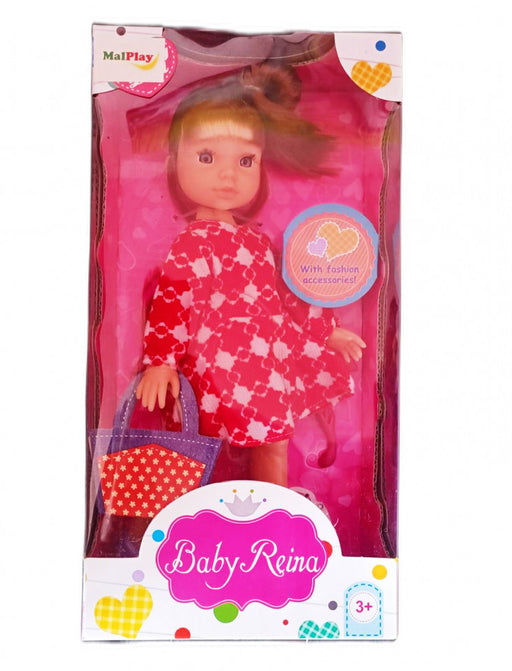 Papusa Baby Reina cu rochita rosie, MalPlay, 24 cm