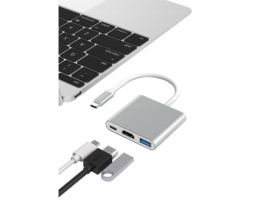 Adaptor - Hub 3 in 1 USB-USB-Type C-USB 3.0 si HDMI, Argintiu