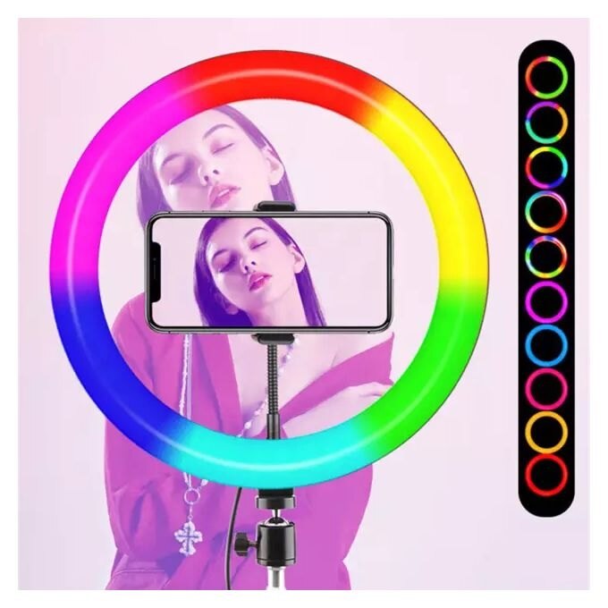 Επαγγελματική κυκλική λάμπα LED Ring Light RGB, διάμετρο 30cm/12 ίντσες, ισχύ 11W, τρίποδο 210cm