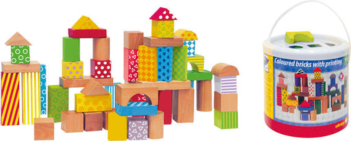 Set Cuburi de constructii din lemn, colorate si decorate, 50 piese, Divendi