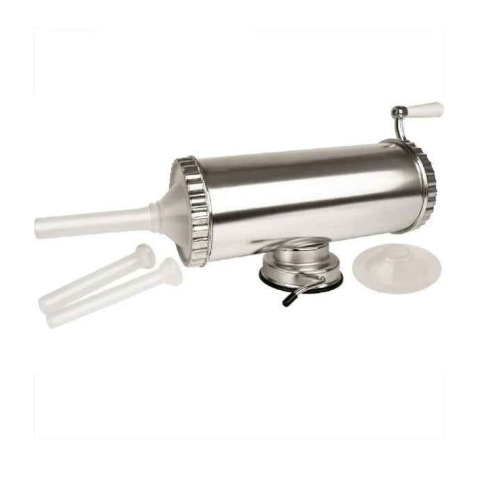 Aparat Manual pentru Preparat Carnati, cu Ventuza si Accesoriu Prindere, Inox, Capacitate 2.2Kg, Argintiu