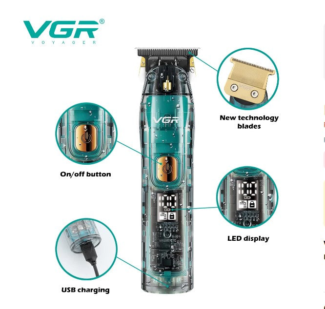 Επαγγελματικό Trimmer και Trimmer VGR V-961, Ασύρματο, Φόρτωση USB, με Διαφανή Στέγαση