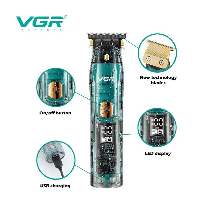 Επαγγελματικό Trimmer και Trimmer VGR V-961, Ασύρματο, Φόρτωση USB, με Διαφανή Στέγαση