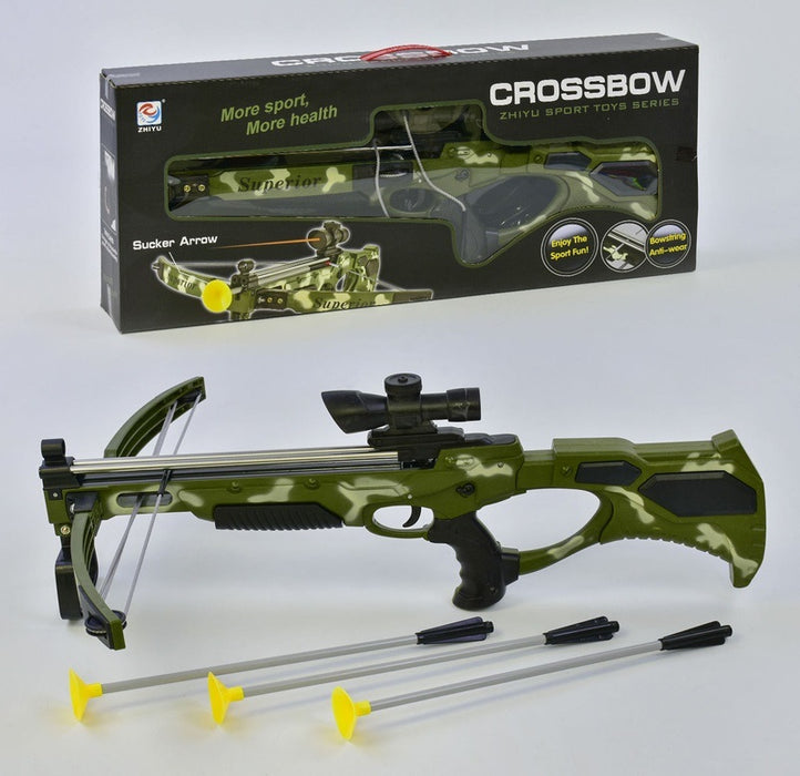 Arbaleta de Jucarie, Crossbow, pentru Copii 6 ani+, cu Ghidaj Laser si 3 Sageti cu Ventuze, Verde Camouflage