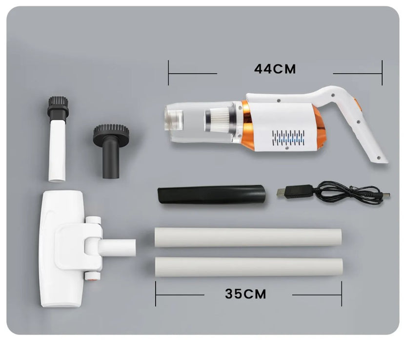 Aspirator vertical 5 in 1, fara fir, 90W putere, cu 3 capete, utilizare uscata sau umeda, alb