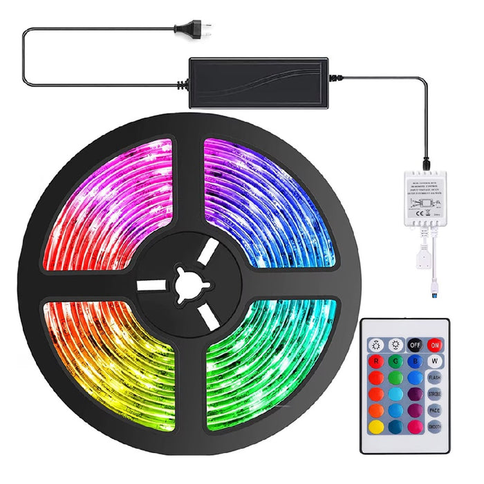 SMD RGB LED лента, WiFi, самозалепващ се, Wi-Fi, дистанционно управление, регулируема интензивност, 5M