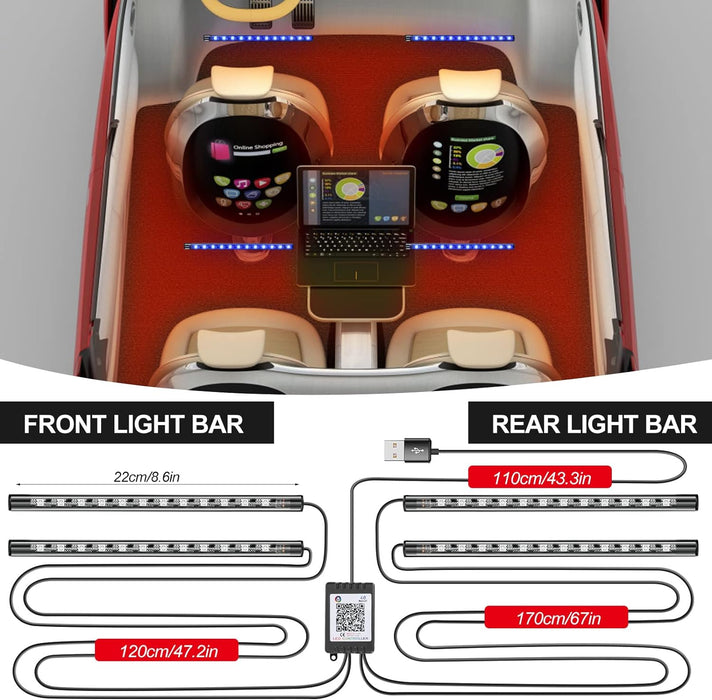 Banda LED auto cu control din aplicatie, culori RGB, lumini ambientale in interiorul masinii