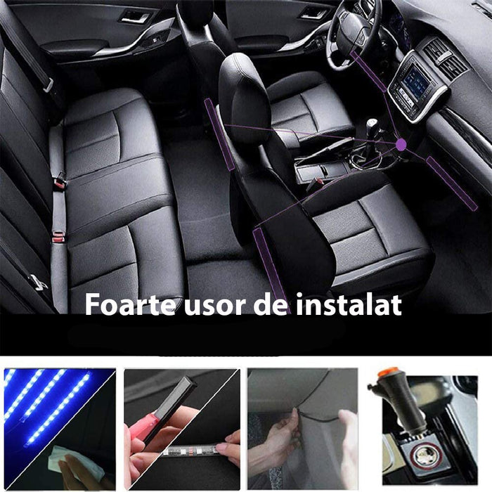 Banda LED auto cu control din aplicatie, culori RGB, lumini ambientale in interiorul masinii