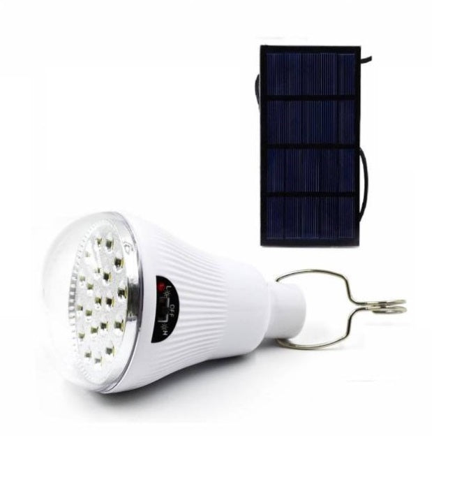 Bec LED GR-020 cu panou solar, 5W, carlig, portabila, IP65, reincarcabila cu USB, pentru camping, lumina alb rece