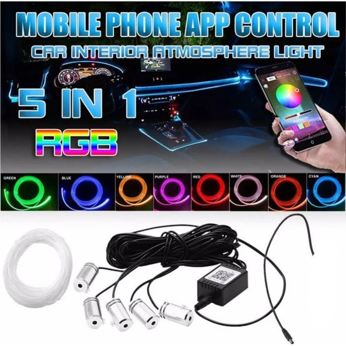 Kit 5 Benzi LED, Lumini Ambientale Auto RGB, Control din aplicatie telefon
