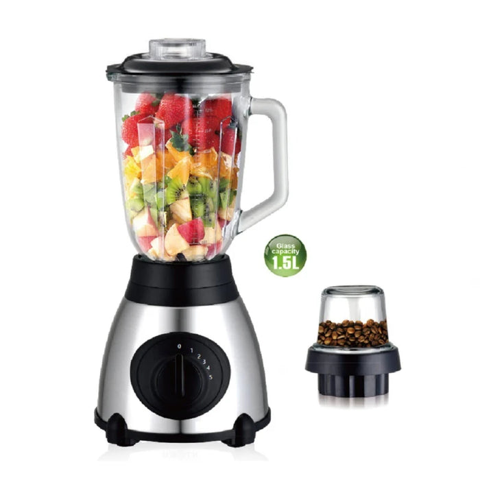 Blender 2 σε 1 με μύλο καφέ, 2200W, 5 ταχύτητες, 1,5L, ανοξείδωτο χάλυβα και κοιλιακό, γυάλινο μπολ, μαύρο ασθενή