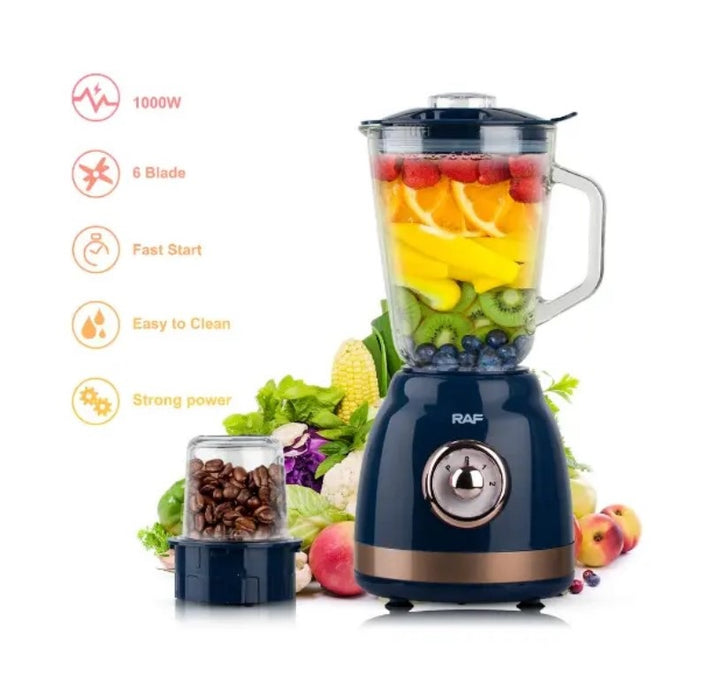 Blender profesional 2 in 1 RAF 2826L, 1000W, 1.5L, cu rasnita, pahar din sticla