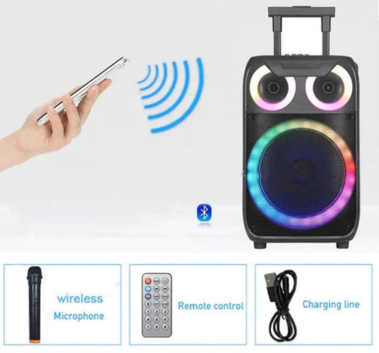 LED φορητό ηχείο με Bluetooth, FM, USB, SD Card, Aux, Microphone και Remote, Black