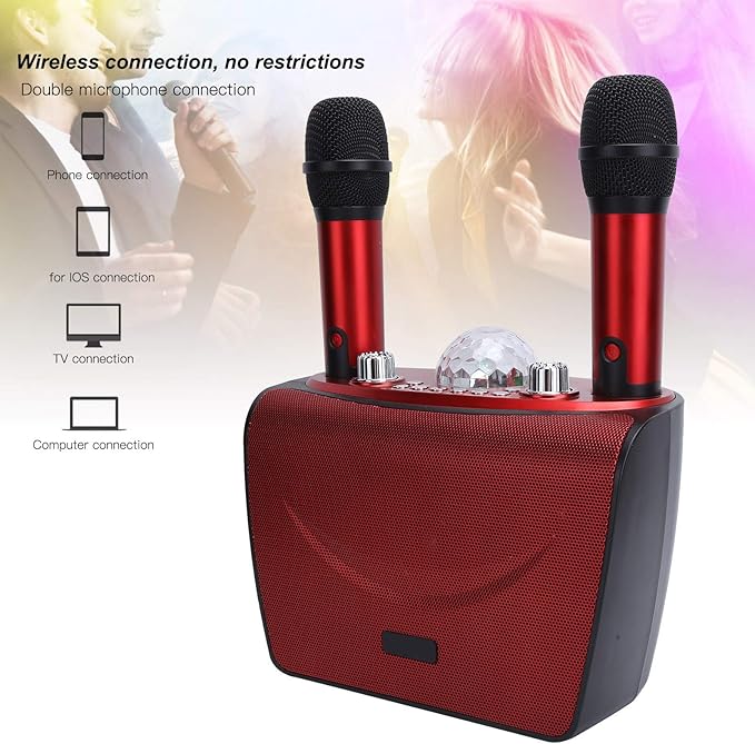 Hordozható hangszóró 2 XY899 mikrofonnal, LED -es lámpákkal, 45W, Bluetooth, piros