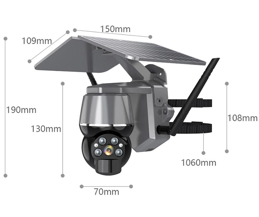 Simp 4G 4G 4MP Solar Surveillance Camera, με αισθητήρα κίνησης και ηλιακό πάνελ, IR, μαύρο