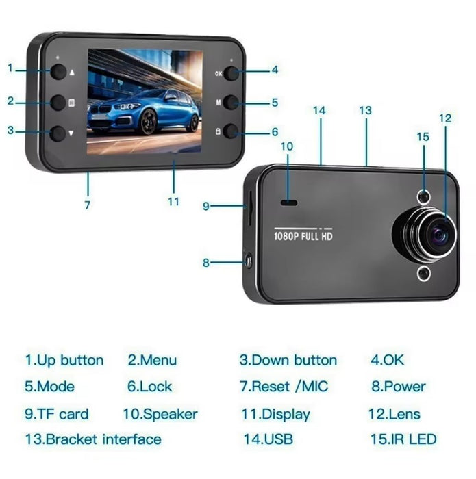 Camera auto DVR, Full HD 1080P, cu senzor de miscare, display LCD 2.7 inch, negru