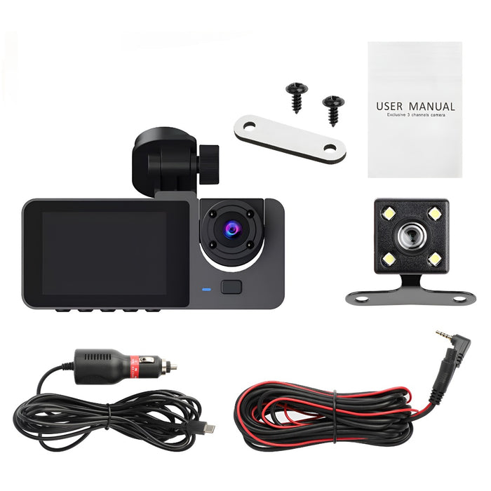 Tripla DVR Car Room, Full-HD, IPS 2.35 ", 170 °, WDR екран, сензор за движение, G-сензор, черен