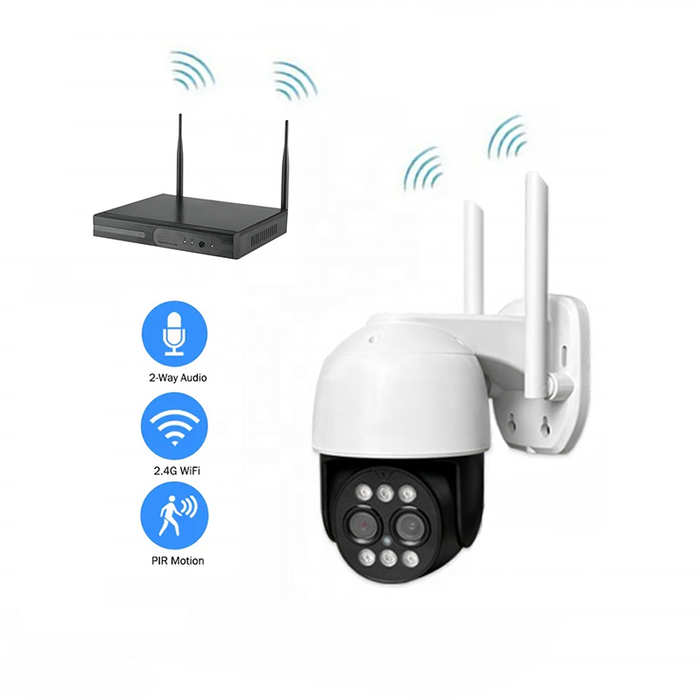 Camera de supraveghere CCTV PTZ IP WiFi de 3MP, Full HD, senzor uman, alarma, alba cu negru