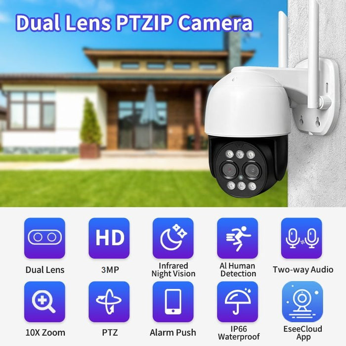 Το CCTV PTZ IP WiFi 3MP, Full HD, ανθρώπινος αισθητήρας, συναγερμός, λευκό με μαύρο