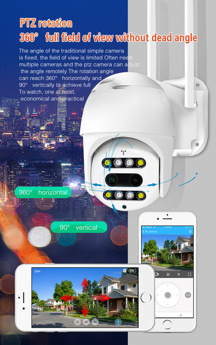 Camera de supraveghere CCTV PTZ WiFi 1080P 3MP, pentru exterior sau interior, senzor de miscare, audio bidirectional, alba
