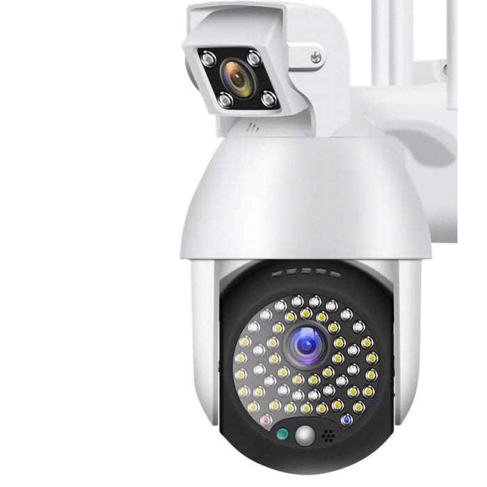 Camera de supraveghere IP PTZ duala, wireless, 320°, 1080P, IR+LED, pentru exterior, senzor miscare, alarma, alb