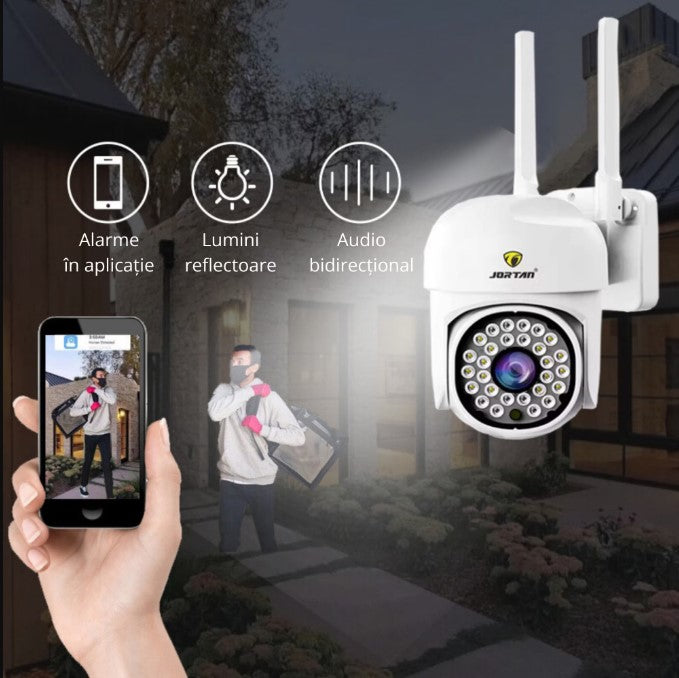 WiFi, 2MP, Full HD, външна или вътрешна камера за наблюдение, с аларма, сензор за движение, IR, микрофон, високоговорител, бяло