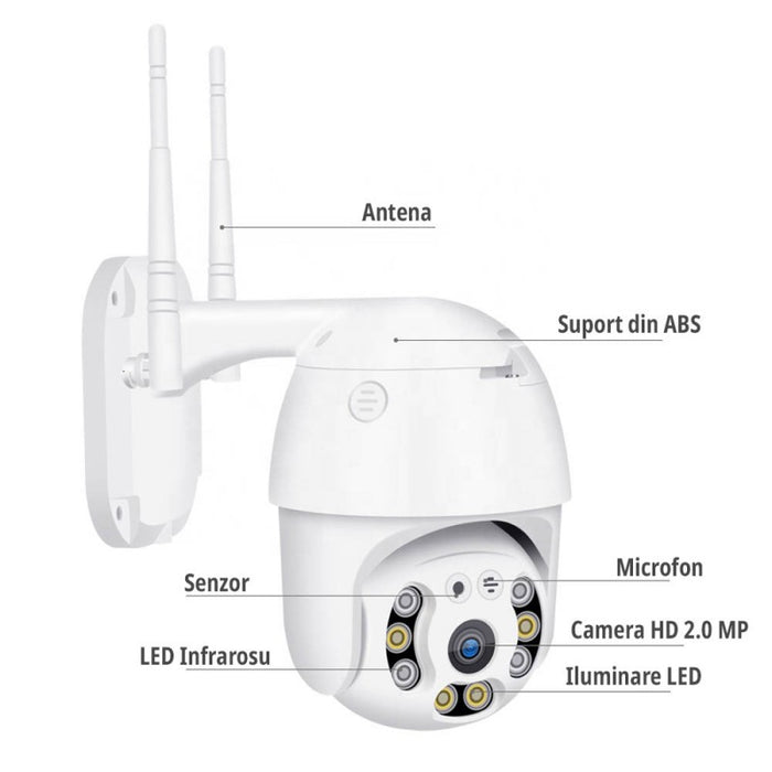 3MP IP камера за наблюдение, 1080p, 355 °, LED+IR, екстериор, със сензор за движение, управление на приложението