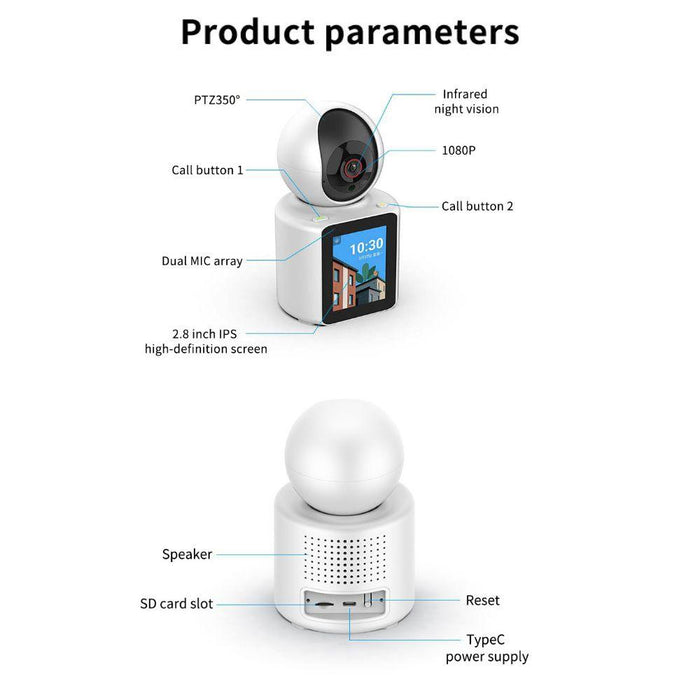 Camera supraveghere tip baby monitor, cu display 2.8" HD, IR, bluetooth, Wi-Fi, detectare a miscarii si a plansului, alba