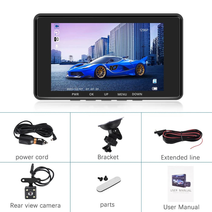 Тройната Auto DVR камера, пълен HD 1080p, 4 -инчов дисплей, ъгъл 170 °