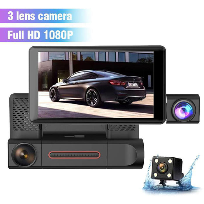 Camera tripla auto DVR, Full HD 1080p, display 4 inchi, unghi de 170°