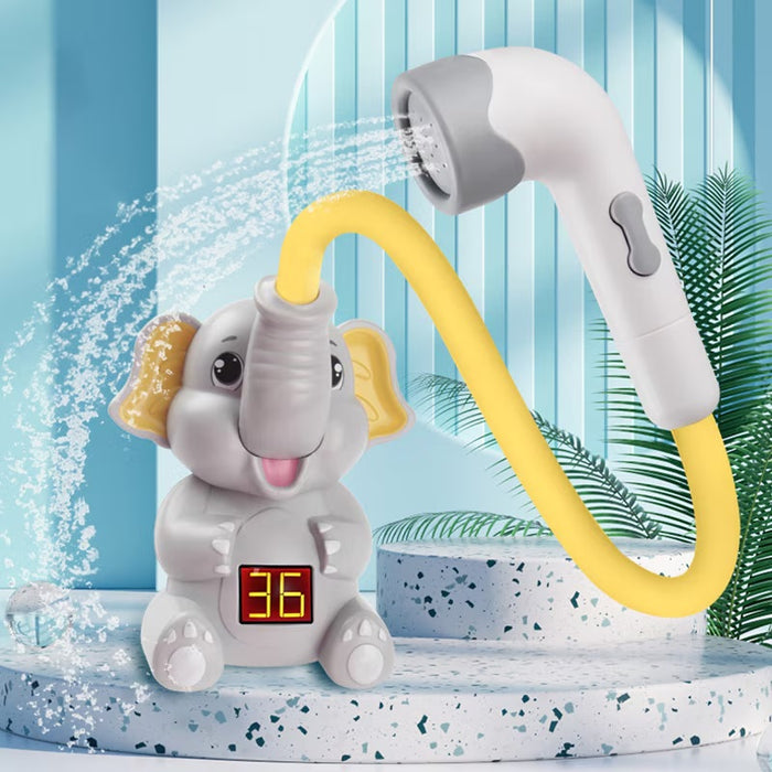 Cap de dus copii, in forma de elefant, cu control temperatura, plastic, albastru/galben/roz