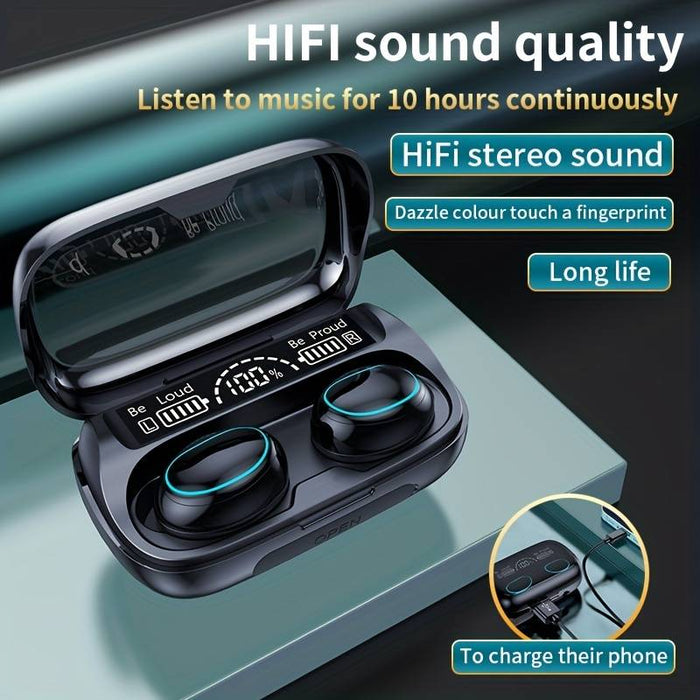 Уши Bluetooth слушалки, безжични, докосване, звук, стерео, черно