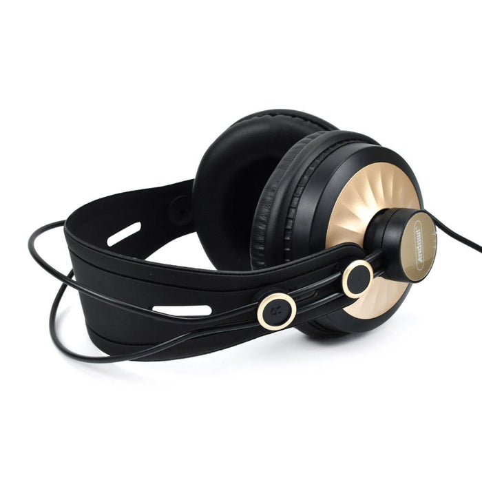 Casti stereo cu fir D68, jack 3,5 mm, On-Ear, negru-auriu