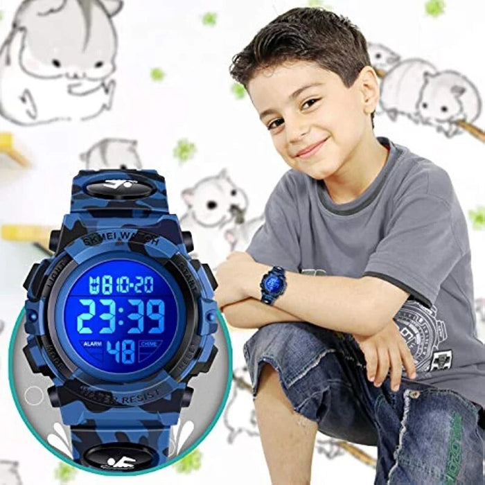 Ψηφιακό ρολόι για παιδιά, αθλήματα, ανθεκτικό στο νερό, φωτισμό κλήσης, πράσινο καμουφλάζ