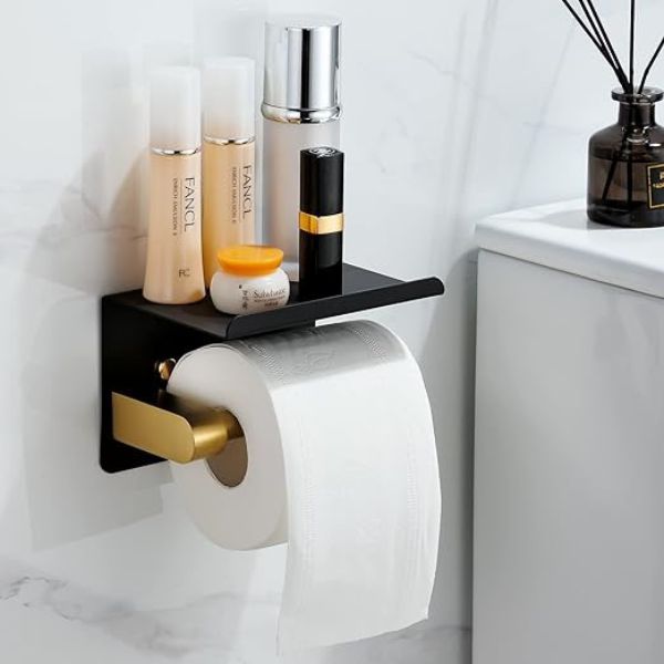 Elegáns támogatás a WC -papírhoz, rozsdamentes acél, fekete arany