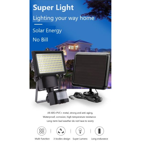 Proiector solar cu 120 LED, Putere 120W, Senzor de lumina/Miscare