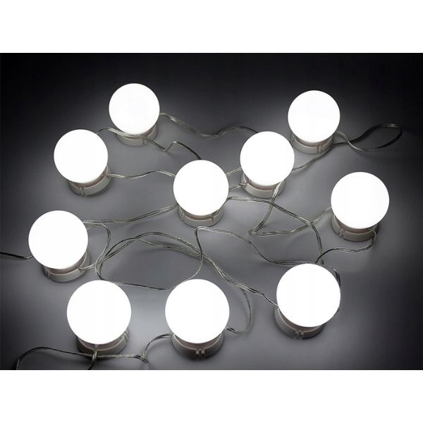 Set 10 becuri LED pentru oglinda cu dimmer, 3 nuante de culoare, prindere cu ventuze sau adeziv